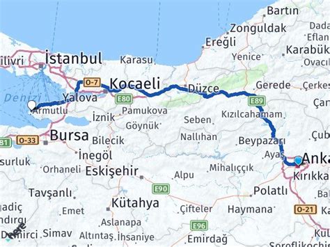 Ankara armutlu kaç km